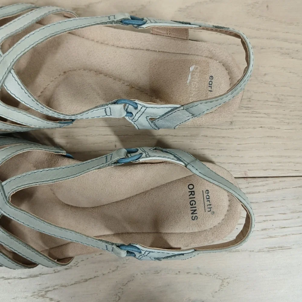 Earth Origins Belle Brielle Sandals Womens 7.5 Blue Gray Leather Fisherman Boho